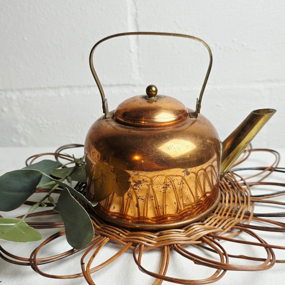 Vintage Coppercraft Guild Copper Small Tea Kettle Brass Handle 6.75x4.5